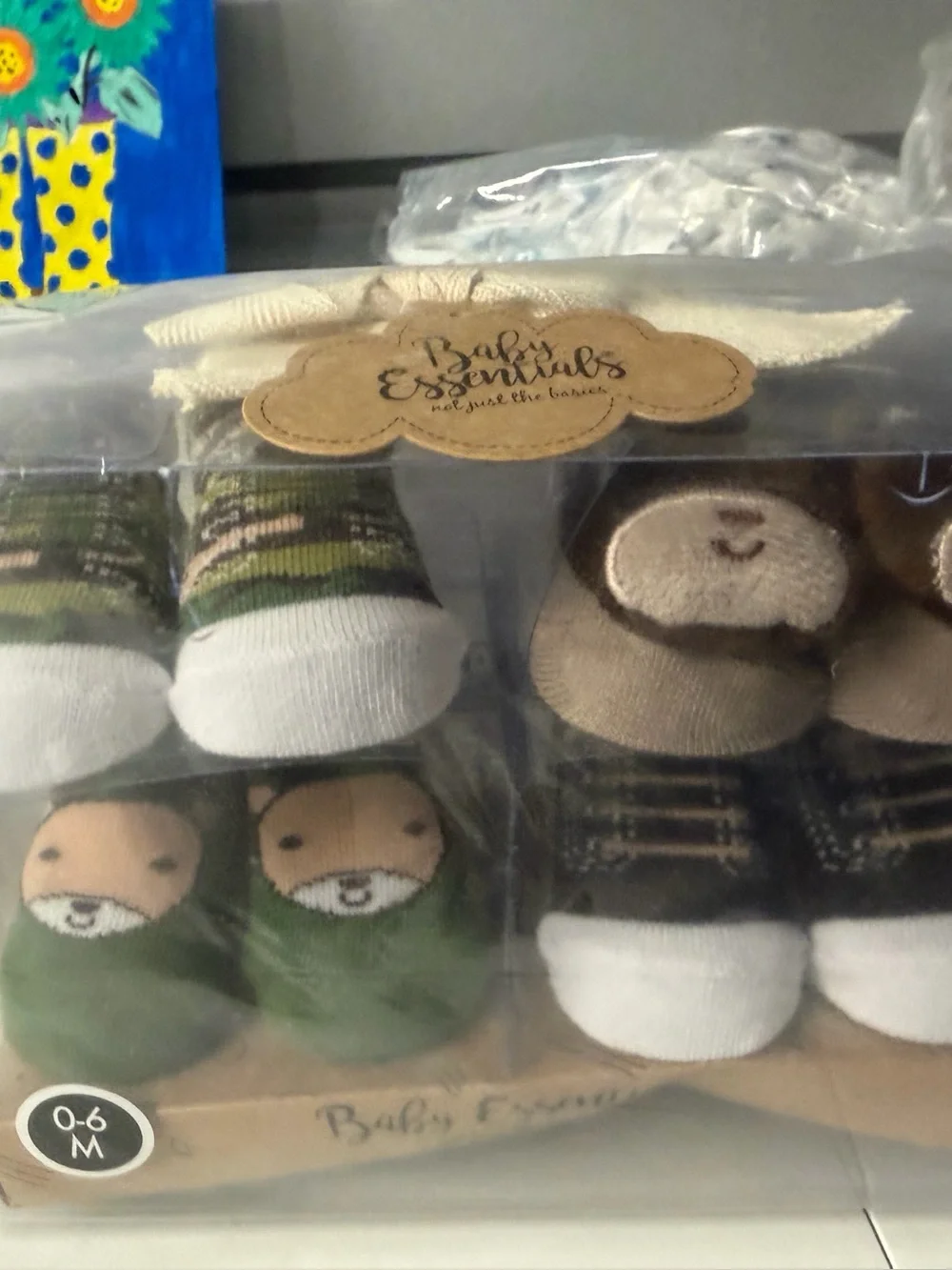 Baby Essentials Green and Brown Plush-Look Baby Socks (0-6M) or pair nwt